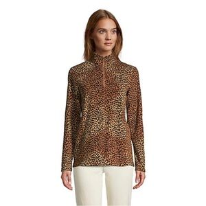 NEW Lands End Quarter Zip Printed Fleece Pullover Sweater Jacket L Animal Print